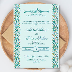 Invitation Nikkah islamique élégant sarcelle et bleu ciel en 