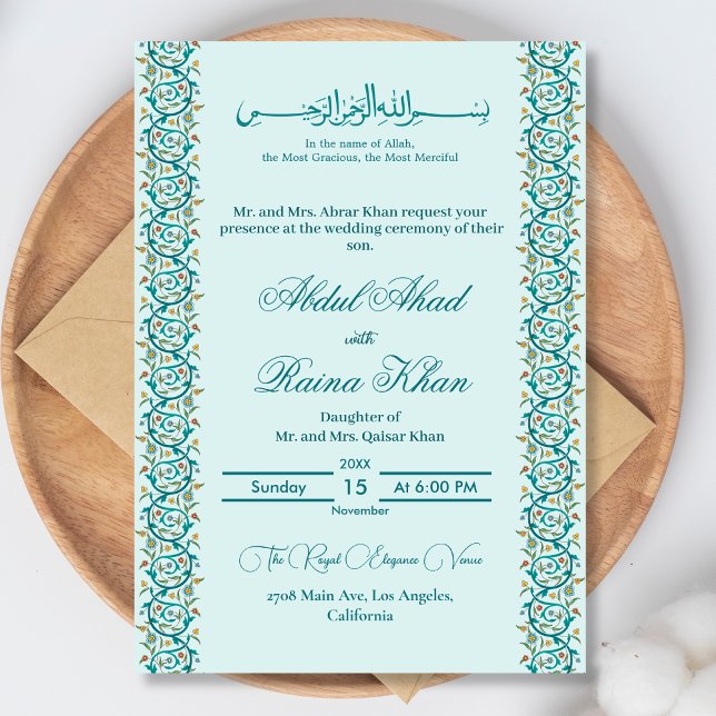 Invitation Nikkah islamique élégant sarcelle et bleu ciel en  (Créateur téléchargé)