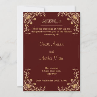 Invitation Nikkah mariage inviter rouge et or