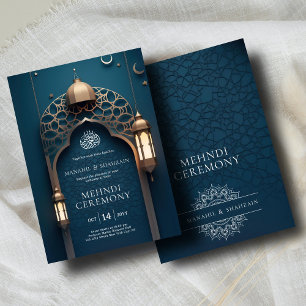 Invitation Nil Bleu islamique 3D Arc Élégant Mehndi Cérémonie