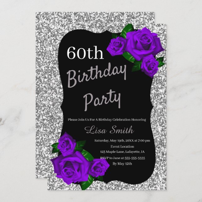 Invitation N'importe quel âge Anniversaire Argent Parties sci (Devant / Derrière)