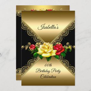 Invitation N'importe quel âge Anniversaire Fête Noir Or rouge