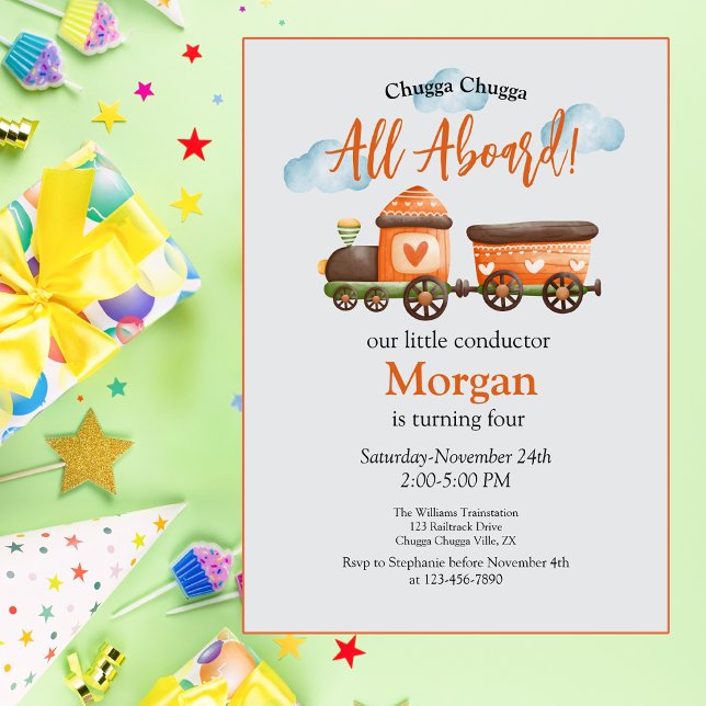 Invitation N'importe quel âge Anniversaire Joli train Waterco (Créateur téléchargé)