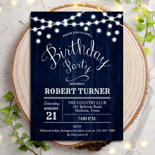 Invitation N'importe quel âge fête d'anniversaire - Rustic Na