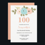 Invitation N'importe quel âge Floral Joli Peach 100e annivers<br><div class="desc">Floral Pretty Peach 100th Birthday Invitation Collection correspondante à Niche et Nest store. Entièrement personnalisable Nous avons utilisé des oeuvres de : Freshmint Paperie https://www.etsy.com/shop/FreshmintPaperie</div>