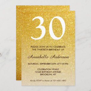 Invitation N'importe quel âge Glam Jaune or Parties scintilla