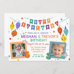 Invitation N'IMPORTE QUEL ÂGE - Joint Dual Sibling Birthday I