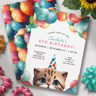 Invitation N'importe quel âge   Kitty Cat Rainbow Balloons An