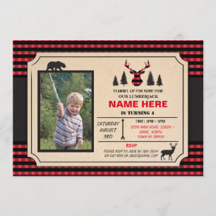Invitation N'importe quel âge Lumberjack Anniversaire Invitat