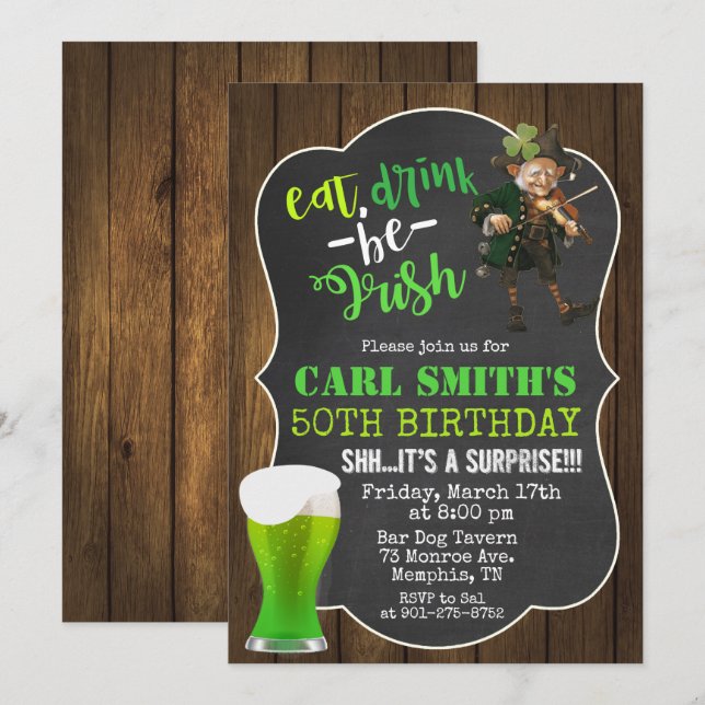 Invitation N'IMPORTE QUEL ÂGE - Mangez Boire Soyez Irlandais  (Devant / Derrière)