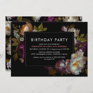 Invitation N'importe quel âge   Moderne Black Moody Dark Flor
