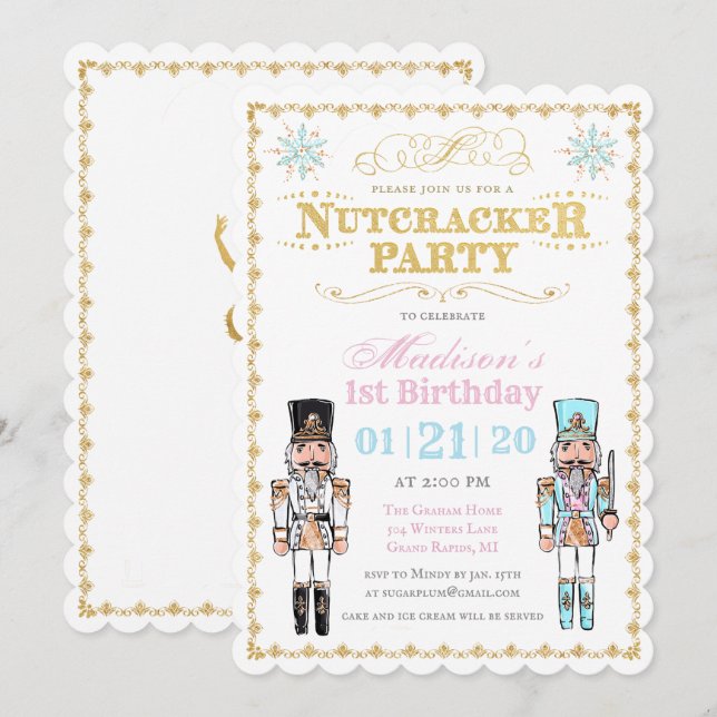 Invitation N'IMPORTE QUEL ÂGE - Nutcracker hiver Anniversaire (Devant / Derrière)