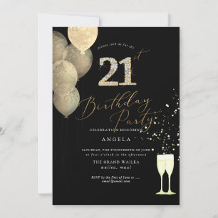 Invitation N'importe quel âge, or Parties scintillant Ballons