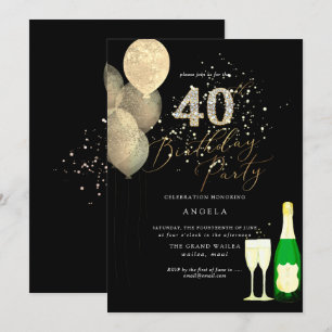 Invitation N'importe quel âge, or Parties scintillant Ballons