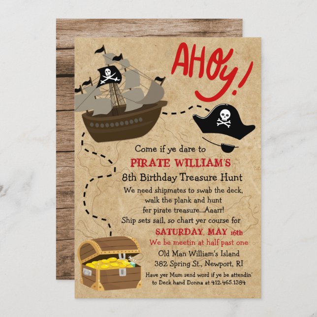 Invitation N'IMPORTE QUEL ÂGE - Pirate Birthday Party Invitat (Devant / Derrière)