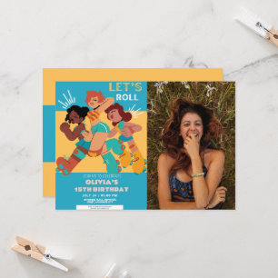 Invitation N'importe quel âge retro roller skate fille photo 