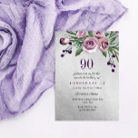 Invitation N'importe quel âge Rose d'argent pourpre 90e anniv<br><div class="desc">N'importe quelle collection d'Invitations d'âge Rose d'argent violet 90e anniversaire  jumelé à Niche et Nest magasin. Avec l'aimable autorisation de : https://www.etsy.com/shop/SmallHouseBigPony</div>