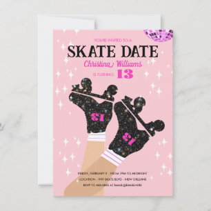 Invitation N'Importe Quel Age Rose Disco Roller Patinage Anni