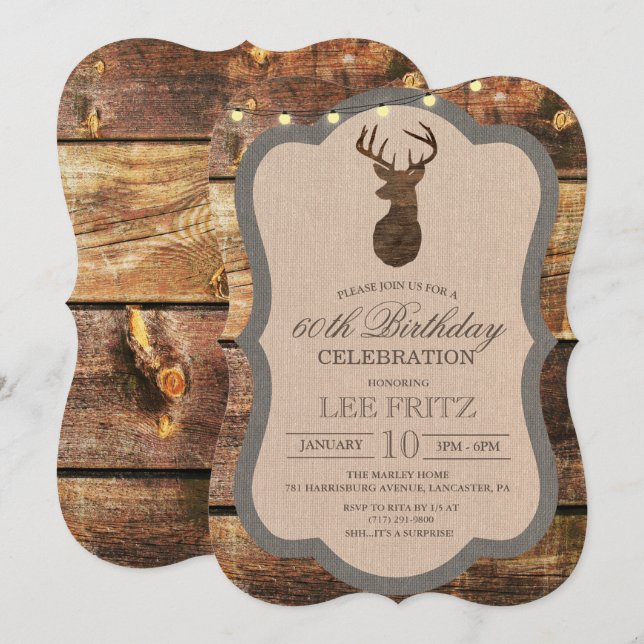 Invitation N'IMPORTE QUEL ÂGE - Rustic Deer Birthday Invitati (Devant / Derrière)