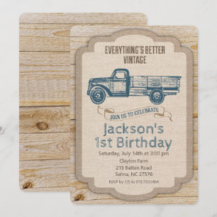 Invitation N'IMPORTE QUEL ÂGE - Rustic Truck Boy Anniversaire