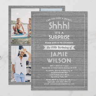 Invitation N'importe quel âge Surprise Anniversaire Gris Faux