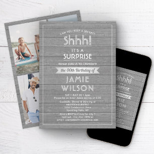 Invitation N'importe quel âge Surprise Anniversaire Gris Faux