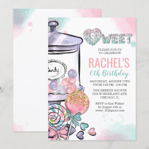 Invitation N'IMPORTE QUEL ÂGE - Thème de bonbons Anniversaire