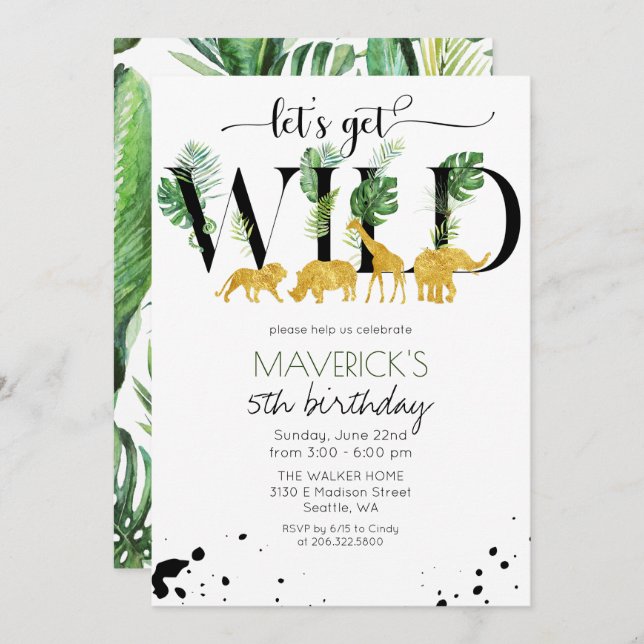 Invitation N'IMPORTE QUEL ÂGE - Wild Birthday Jungle Safari I (Devant / Derrière)