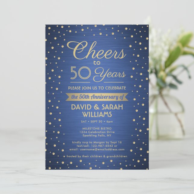 Invitation N'IMPORTE QUEL ANNÉE Anniversaire salue Confetti B (Debout devant)