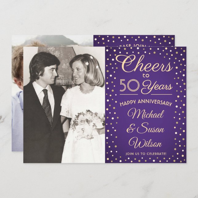 Invitation N'IMPORTE QUEL Anniversaire 2 Photo Chefs Purple & (Devant / Derrière)