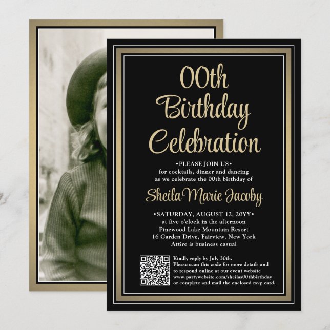 Invitation N'IMPORTE QUEL Anniversaire ・ Photo & QR Code Blac (Devant / Derrière)