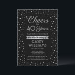 Invitation N'IMPORTE QUEL Anniversaire Salue Élégante Confett<br><div class="desc">Famille Invitation et amis à une fête d'anniversaire élégante avec des invitations personnalisées en noir et fausse feuille d'argent. Tout le libellé de ce modèle (y compris "Cheers to 40 Years") est mis en place pour un 40ème anniversaire, mais est simple à personnaliser pour n'importe quelle année ou type d'événement....</div>