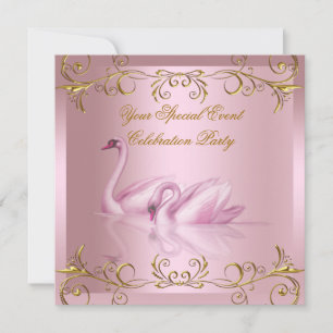 Invitation N'importe quel événement Swans Gold Pink Elegant P