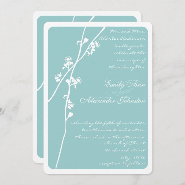 Invitation N'importe quel Mariage de branche de fleur sauvage (Devant / Derrière)