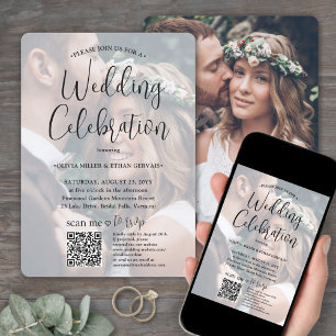 Invitation N'importe quel Mariage QR RSVP Texte et Script ten
