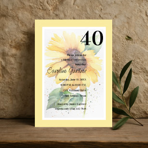 Invitation N'importe quel nombre Anniversaire Tournesol Jaune