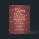 Invitation N'IMPORTE QUEL Oeuvre D'Anniversaire Brossé Bourgo<br><div class="desc">Famille Invitation et amis à une fête d'anniversaire élégante avec des invitations à la fête de bordeaux et d'or personnalisés. Tout le libellé de ce modèle (y compris "Cheers to 50 Years") est mis en place pour un 50ème anniversaire, mais est simple à personnaliser pour n'importe quelle année ou type...</div>