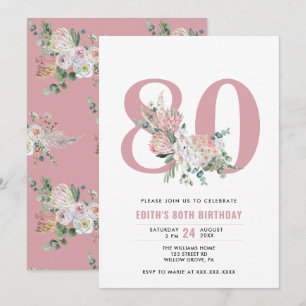 Invitation N'importe quelle aquarelle d'âge rose floral 80e a