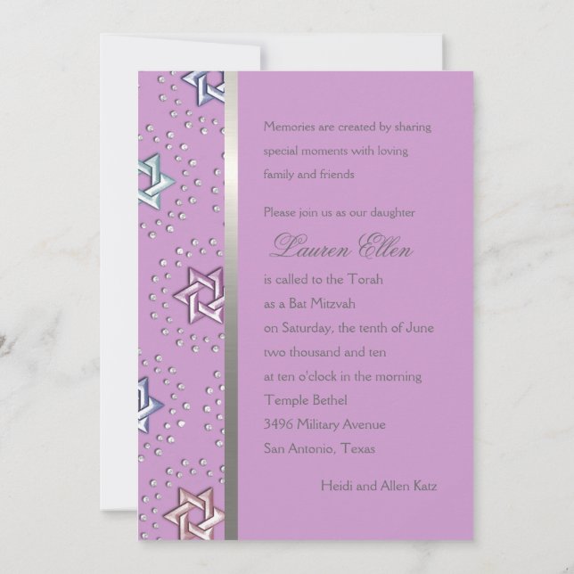 Invitation N'importe quelle couleur Bat mitzvah étoiles d'arg (Dos)