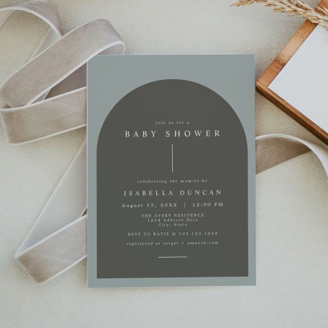 Invitation NINA Arc Bohème Sage Baby shower photo vert (Créateur téléchargé)