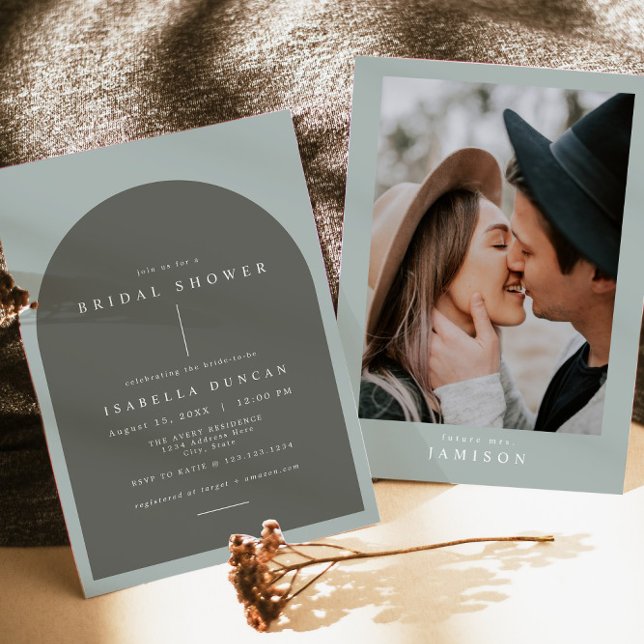 Invitation NINA Arc Bohème Sage Green Photo Fête des mariées (Créateur téléchargé)