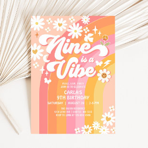 Invitation NINE est une 9e anniversaire groovy rose pêche Vib