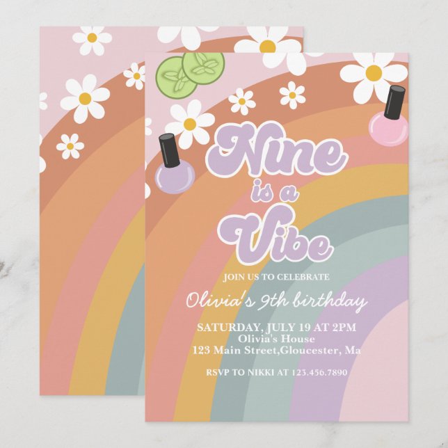 Invitation Nine est une ambiance Spa Rainbow 9e anniversaire (Devant / Derrière)