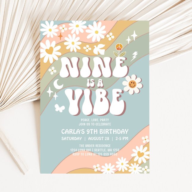 Invitation NINE est une atmosphère de fête hippie Daisy rétro (Créateur téléchargé)
