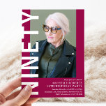 Invitation NINETY moderne Photo 90th Birthday Party Invitatio<br><div class="desc">Préparez-vous à tourner la tête avec cette invitation moderne de 90ème anniversaire avec un arrière - plan rose moody qui peut être changée en n'importe quelle couleur ! La photo de portrait, le texte blanc en gras 'NINETY' et l'élégant modèle de fête d'anniversaire sont parfaits pour tout âge. Faites de...</div>
