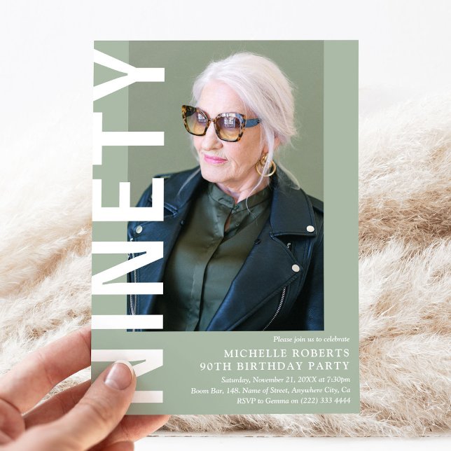 Invitation NINETY moderne Photo 90th Birthday Party Invitatio (Créateur téléchargé)