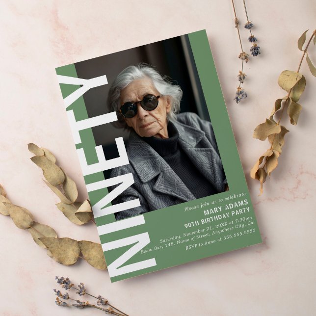 Invitation NINETY Photo moderne 90th Birthday Party (Créateur téléchargé)