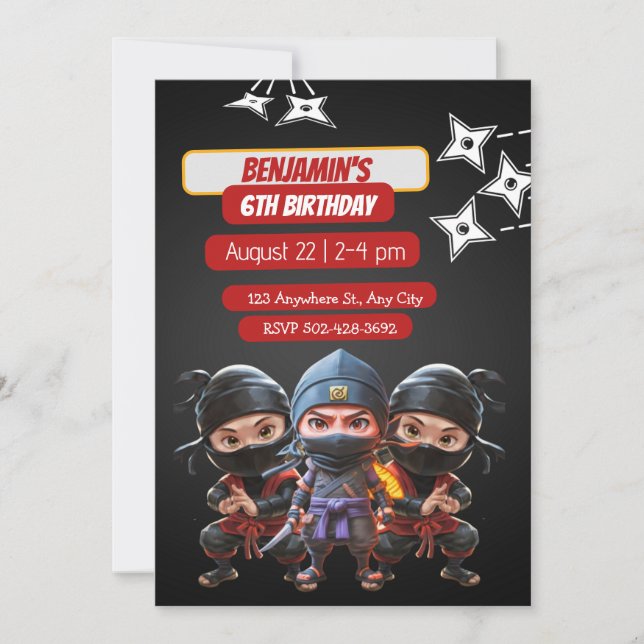Invitation Ninja Anniversaire Bash : Fun & Stealth Party Invi (Devant)