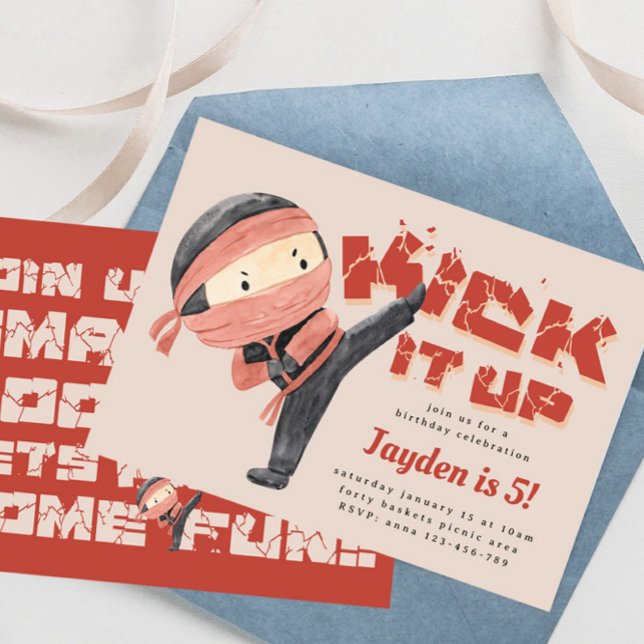 Invitation Ninja Anniversaire, Karate Martial Arts, Kick it u (Créateur téléchargé)