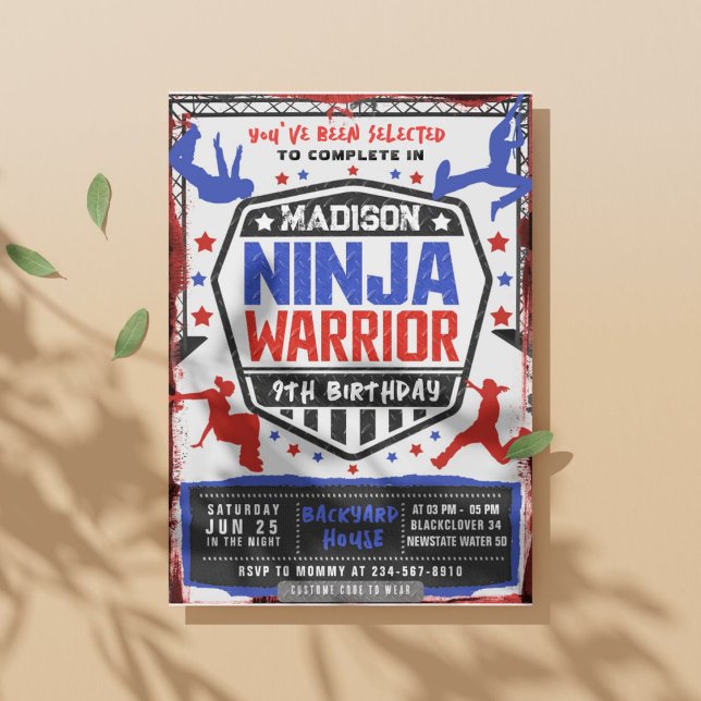 Invitation Ninja Athletic Warrior Anniversaire Fête Invitatio (Ninja Athletic Warrior Birthday Party Invitation)